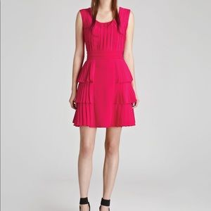 REISS Faith Tired Pleated Fuschia Pink Sleeveless Dress UK4 US 0 XS
